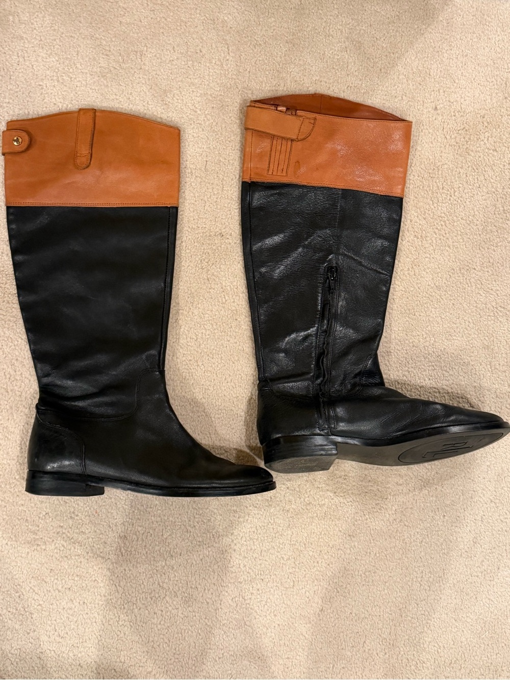Ralph Lauren Vintage Two-Tone Black and Tan Women's Janessa Riding Boots 8M